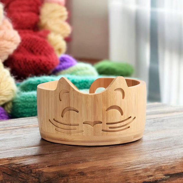 Handmade Wooden Cat Ear Yarn Bowl