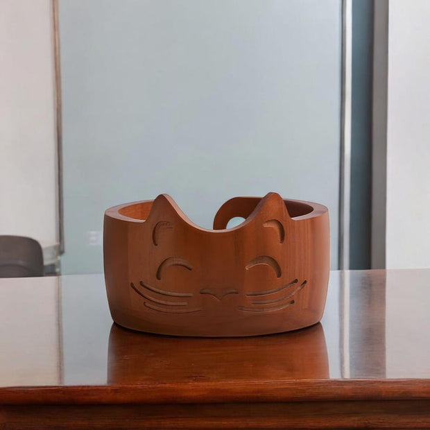 Handmade Wooden Cat Ear Yarn Bowl