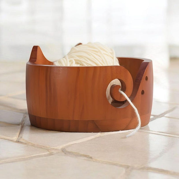 Handmade Wooden Cat Ear Yarn Bowl