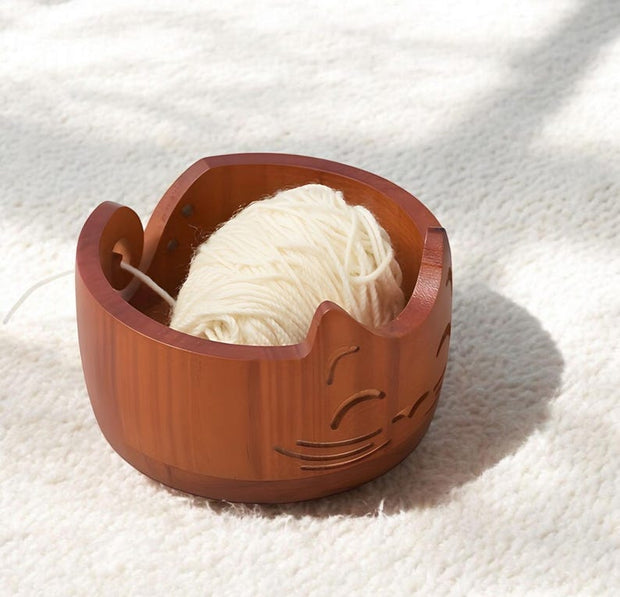 Handmade Wooden Cat Ear Yarn Bowl